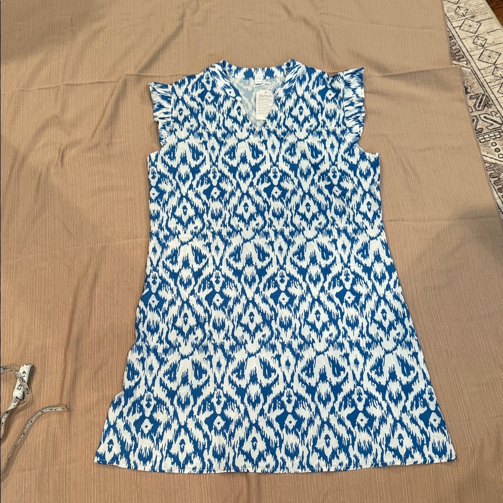 Elegant Blue and White Ikat Mini Dress